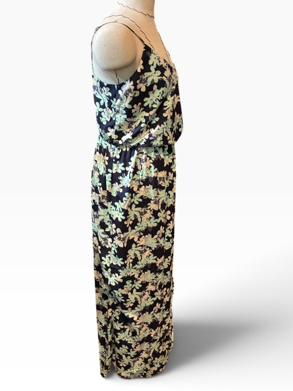Banana Republic Uniqlo Navy Maxi Dress with Mint Floral Print Sz 2 - Picture 2 of 10